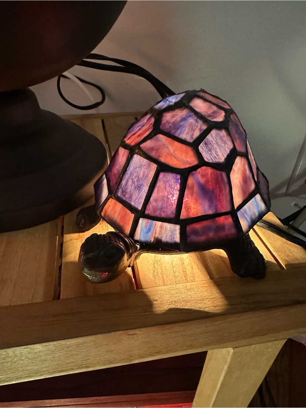 Turtle Tiffany-Style Stained Glass Accent Lamp - Purple and Pink
